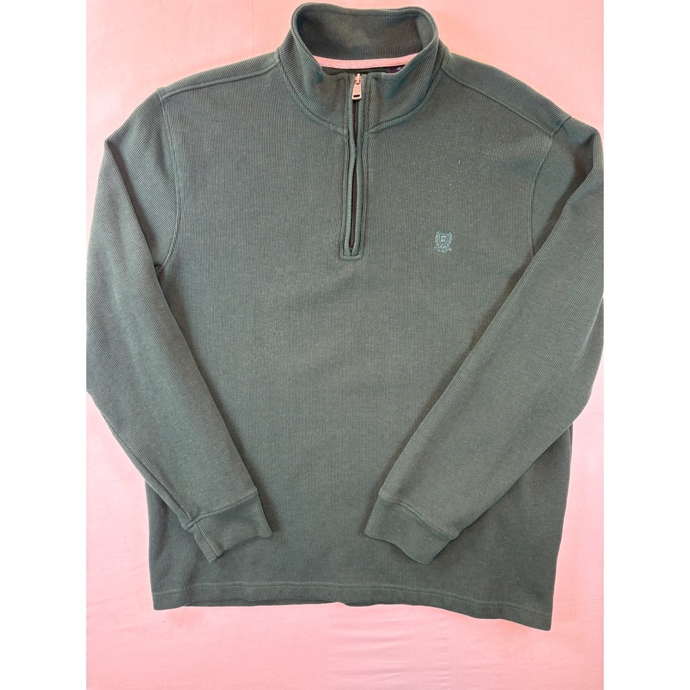 Chaps Mens Forest Green Ribbed Quarter Zip Pullover Sweatshirt Logo XL Sweater